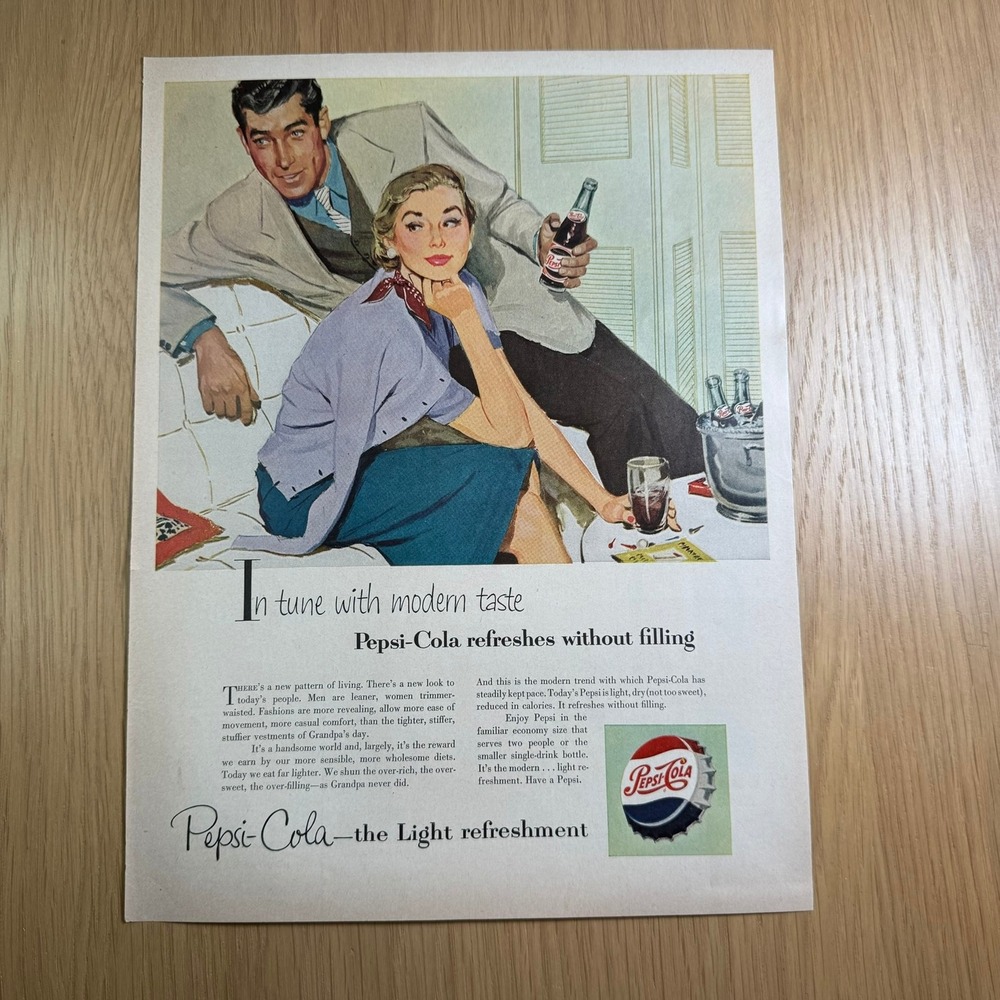 1953 Pepsi-Cola In Tune With Modern Taste Vintage Ad The Light Refreshment Retro